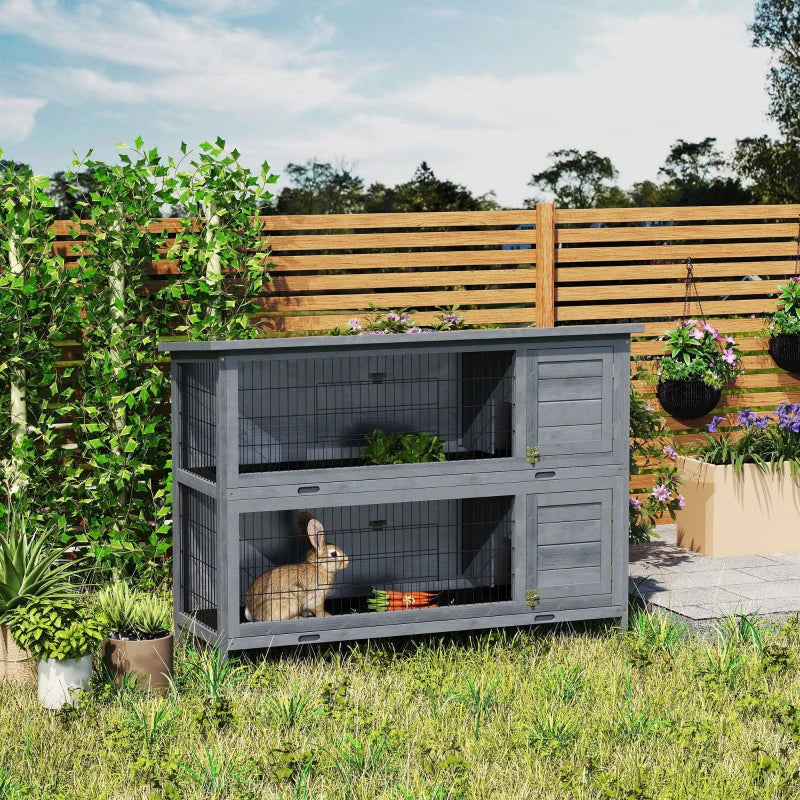 KFX-4815805 Large 2-Story Rabbit Hutch with Lockable Doors and Removable Trays for Easy Cleaning