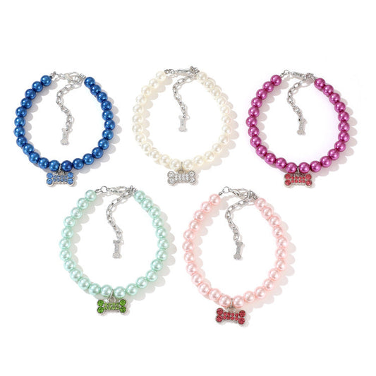 KFX-4815933 Elegant Pearl Cat Necklace in Multiple Colors - Stylish Accessory for Felines