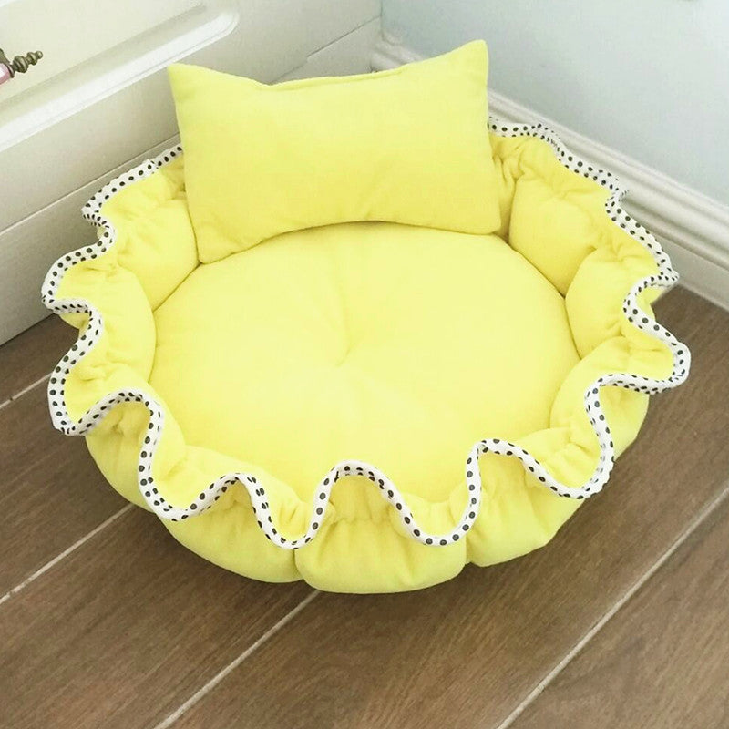 KFX-4816189 Cozy Yellow Bud-Shaped Polar Fleece Dog Bed for Small Pets