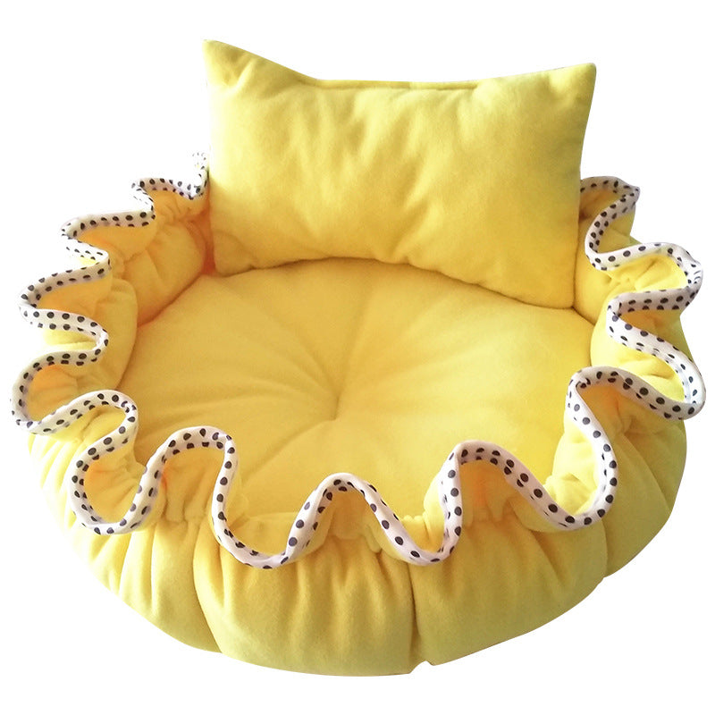 KFX-4816189 Cozy Yellow Bud-Shaped Polar Fleece Dog Bed for Small Pets