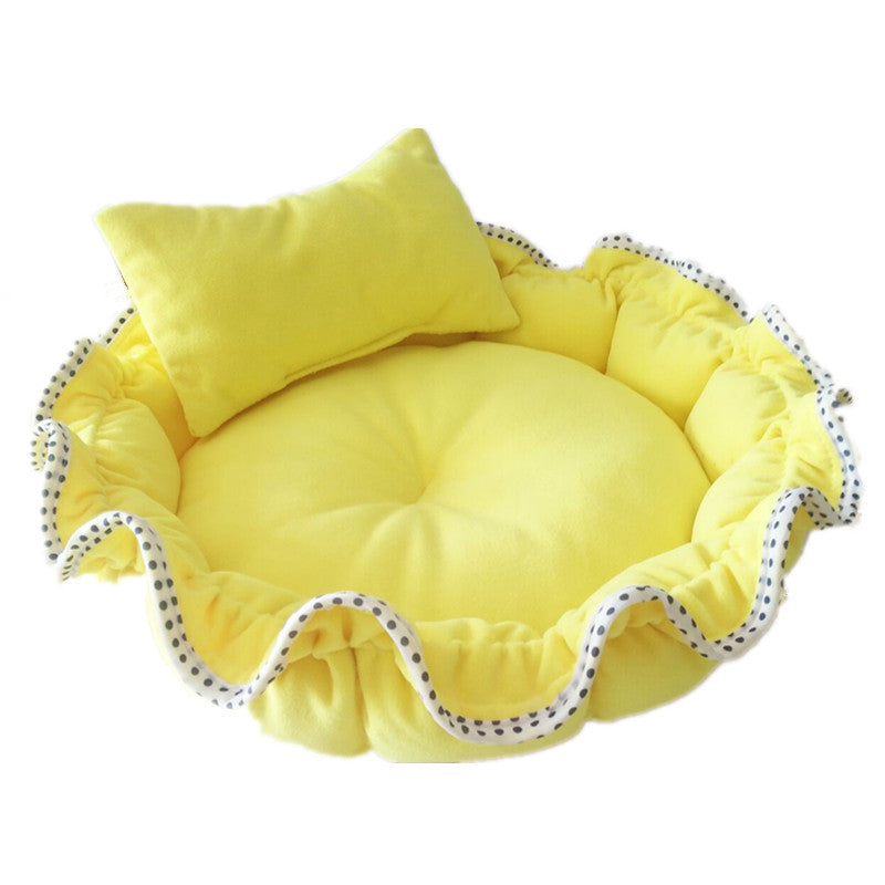 KFX-4816189 Cozy Yellow Bud-Shaped Polar Fleece Dog Bed for Small Pets