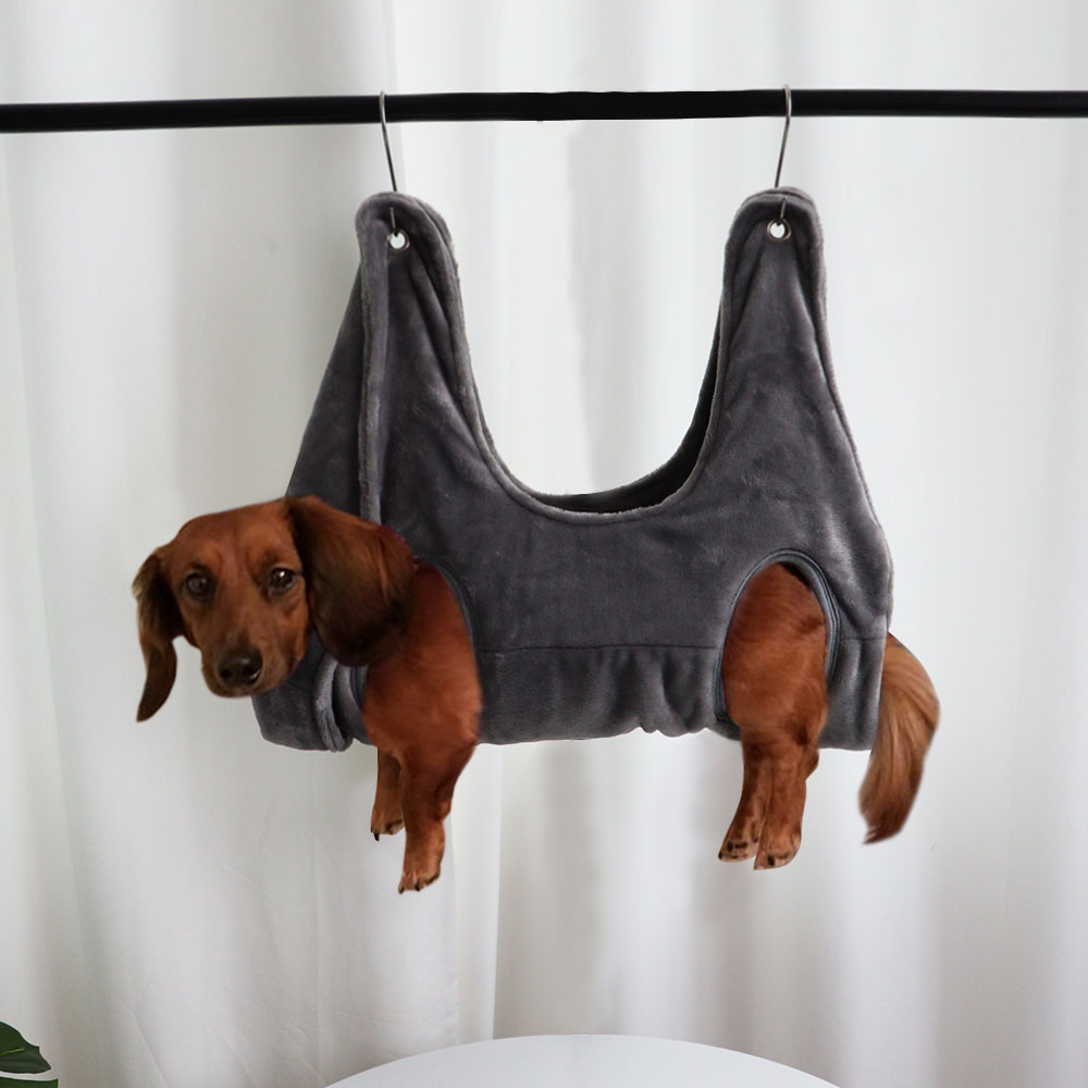 KFX-4816317 Pet Grooming Hammock Restraint Bag – Soft Falai Velvet in Blue, Rose Red, and Gray, Sizes S/M/L