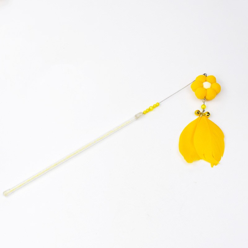 KFX-4816957 Cat Toy with Plush and Feather, 25cm Grip, 18cm Fringe, Steel Wire 13cm