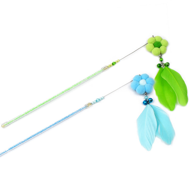 KFX-4816957 Cat Toy with Plush and Feather, 25cm Grip, 18cm Fringe, Steel Wire 13cm