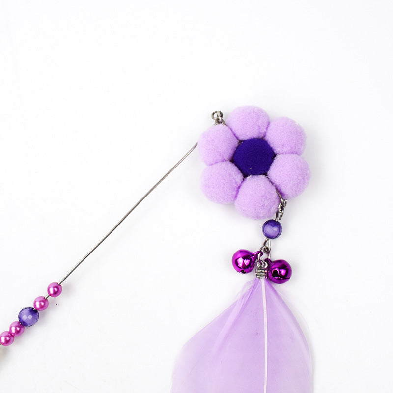 KFX-4816957 Cat Toy with Plush and Feather, 25cm Grip, 18cm Fringe, Steel Wire 13cm