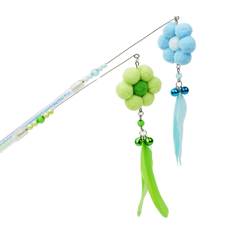 KFX-4816957 Cat Toy with Plush and Feather, 25cm Grip, 18cm Fringe, Steel Wire 13cm