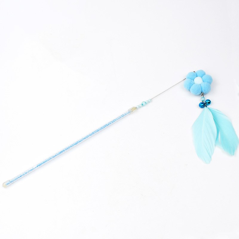KFX-4816957 Cat Toy with Plush and Feather, 25cm Grip, 18cm Fringe, Steel Wire 13cm