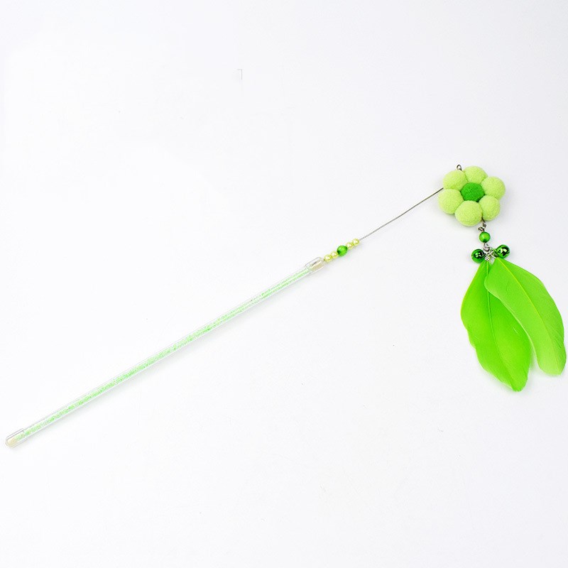 KFX-4816957 Cat Toy with Plush and Feather, 25cm Grip, 18cm Fringe, Steel Wire 13cm