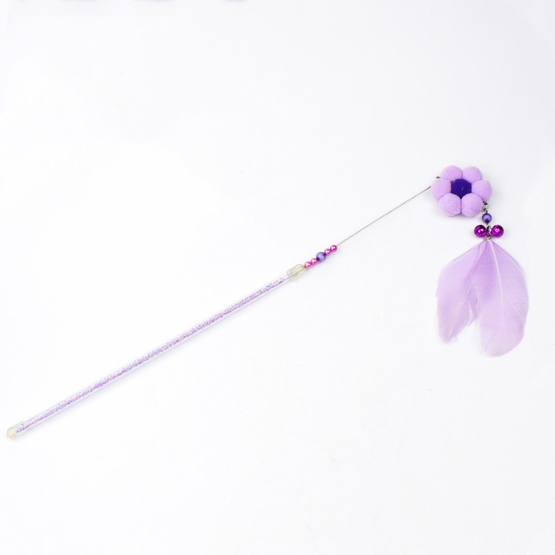 KFX-4816957 Cat Toy with Plush and Feather, 25cm Grip, 18cm Fringe, Steel Wire 13cm