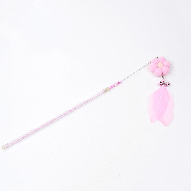 KFX-4816957 Cat Toy with Plush and Feather, 25cm Grip, 18cm Fringe, Steel Wire 13cm