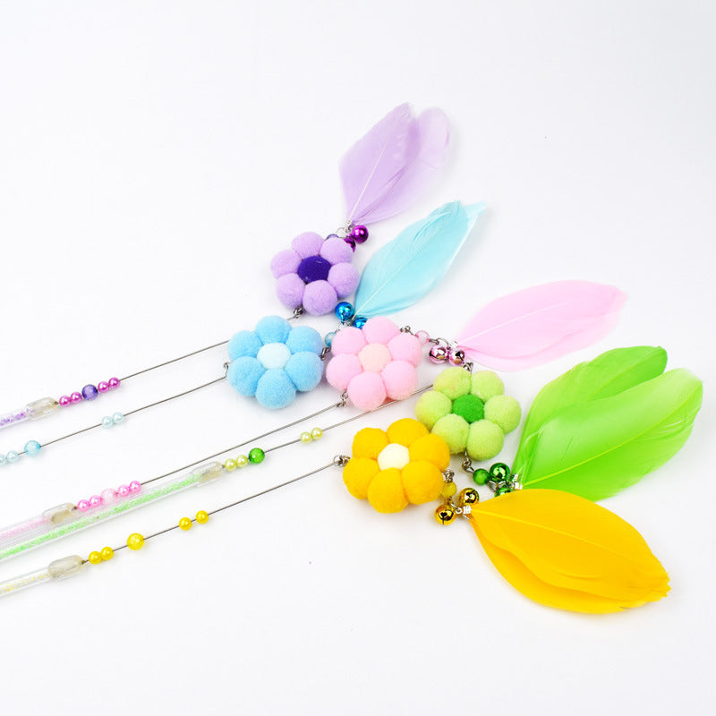 KFX-4816957 Cat Toy with Plush and Feather, 25cm Grip, 18cm Fringe, Steel Wire 13cm