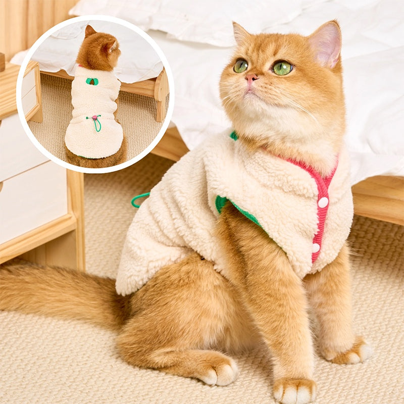 KFX-4818493 Cozy Lambswool Cat Vest with Stylish Edges in White Pink and Blue Green