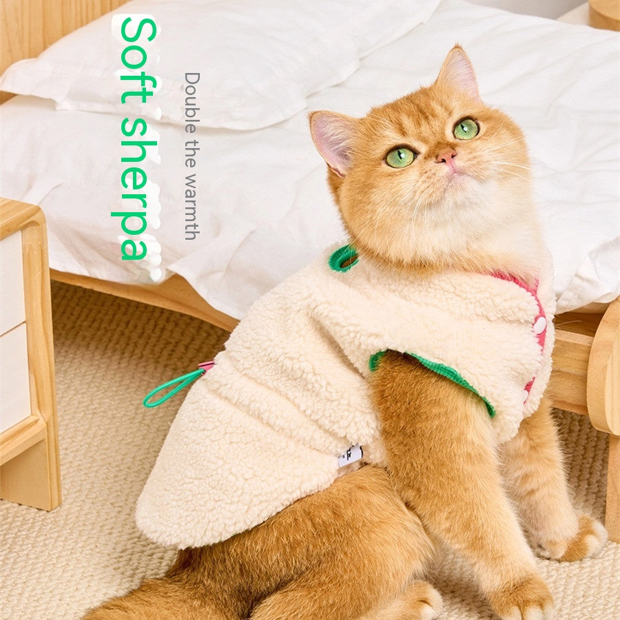 KFX-4818493 Cozy Lambswool Cat Vest with Stylish Edges in White Pink and Blue Green