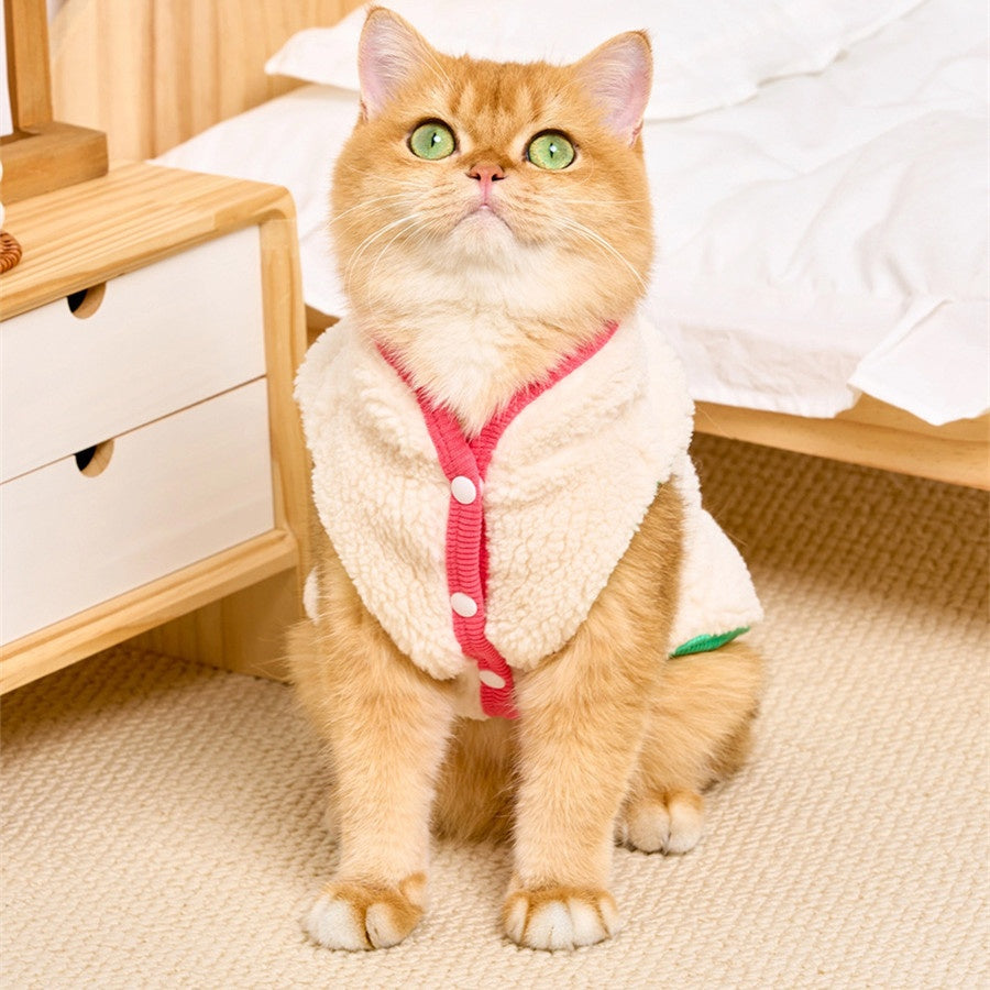 KFX-4818493 Cozy Lambswool Cat Vest with Stylish Edges in White Pink and Blue Green