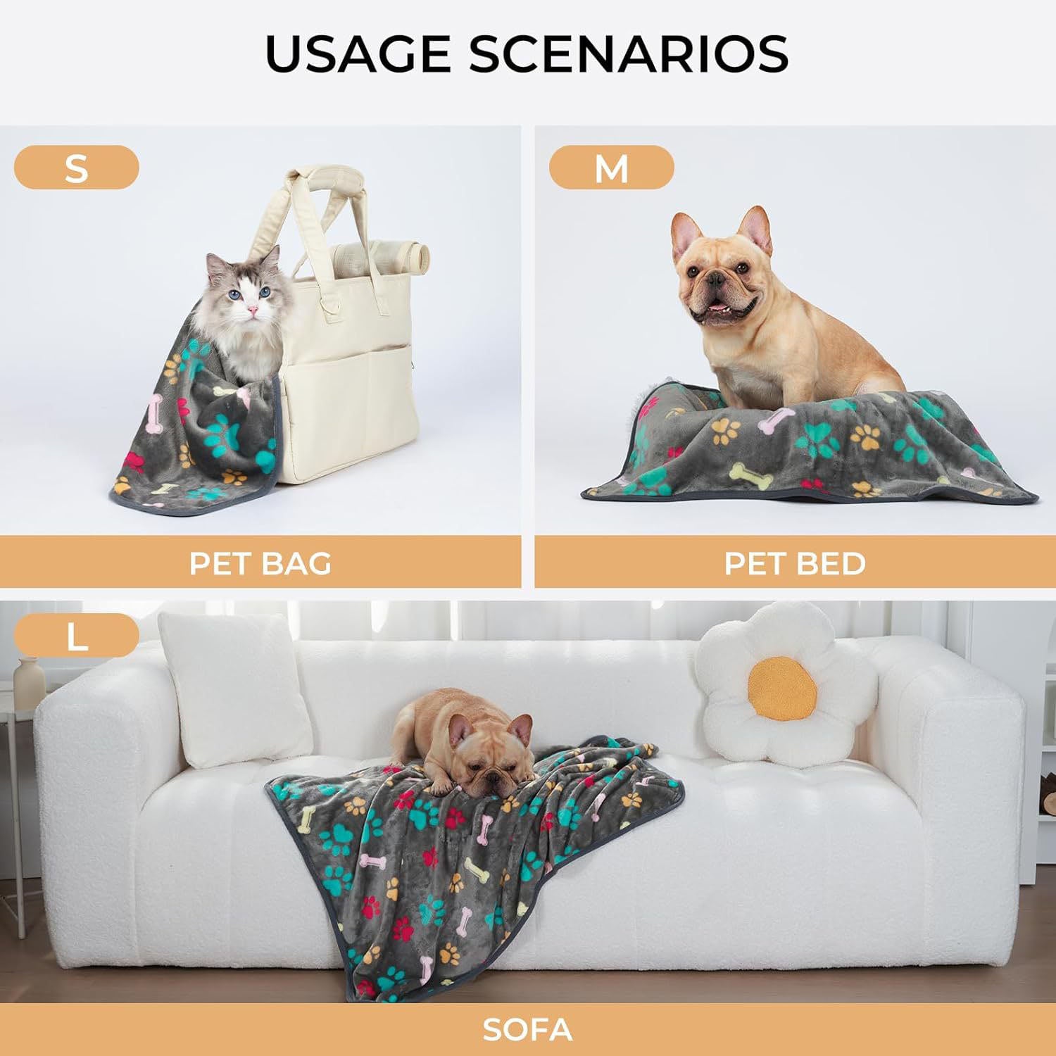 KFX-4818749 Cozy Pet Blanket for Dogs and Cats, Soft Cloth Mat in Beige, Black, Camel, Dark Gray - Multiple Sizes Available