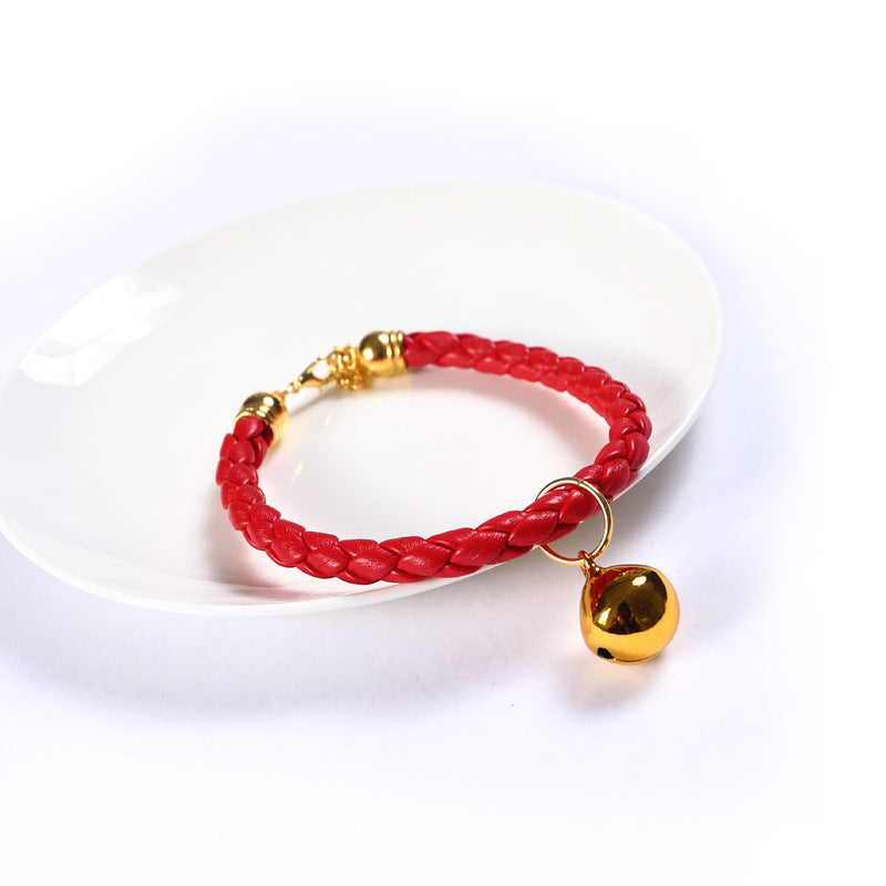 KFX-4819901 Adjustable PU Leather Pet Collar with Bell - Sizes S (20-25 cm) and M (25-30 cm)