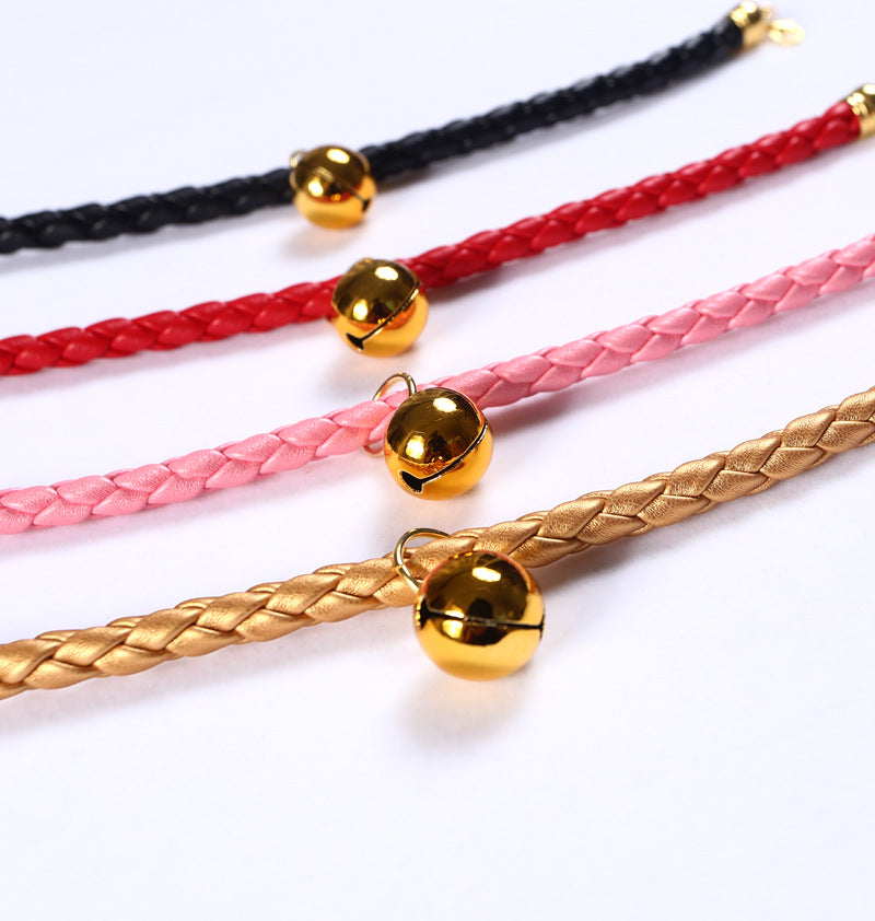 KFX-4819901 Adjustable PU Leather Pet Collar with Bell - Sizes S (20-25 cm) and M (25-30 cm)