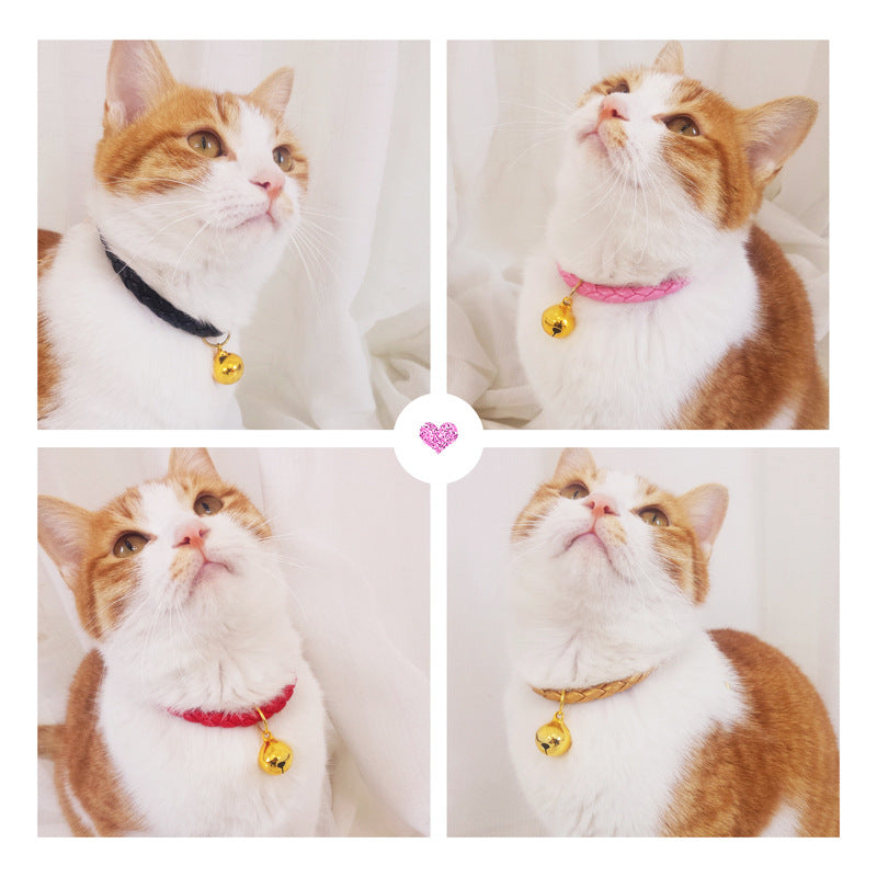 KFX-4819901 Adjustable PU Leather Pet Collar with Bell - Sizes S (20-25 cm) and M (25-30 cm)