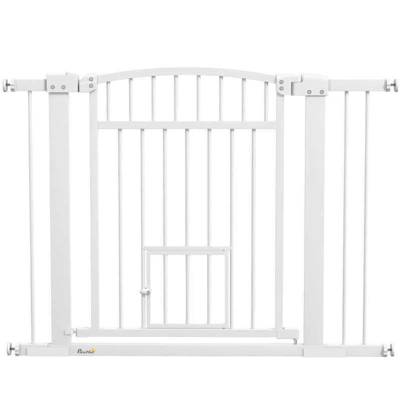 KFX-4821565 Extra Wide Adjustable Dog Gate with Cat Door and Extension Kits for Stairs and Doorways