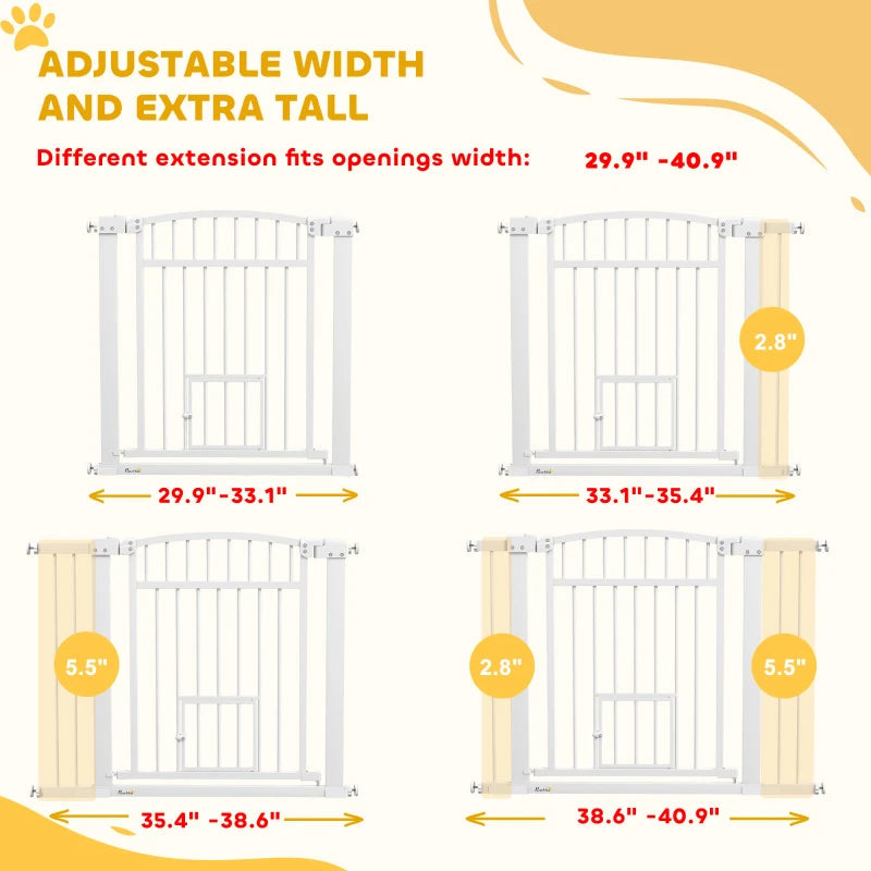 KFX-4821565 Extra Wide Adjustable Dog Gate with Cat Door and Extension Kits for Stairs and Doorways