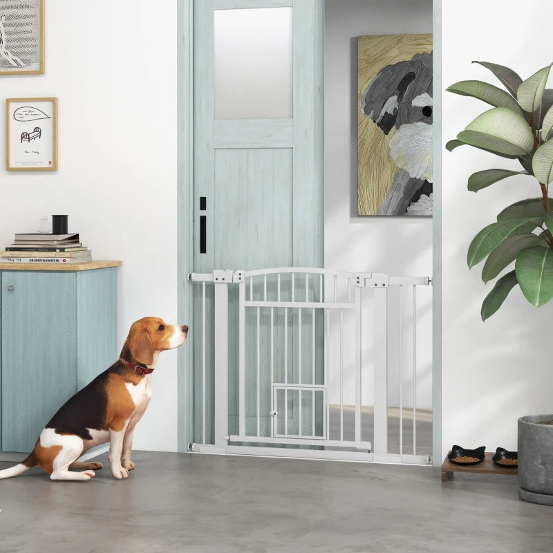 KFX-4821565 Extra Wide Adjustable Dog Gate with Cat Door and Extension Kits for Stairs and Doorways
