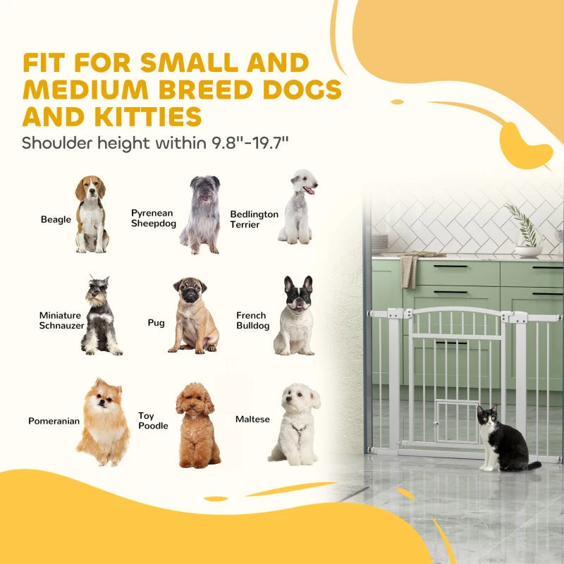 KFX-4821565 Extra Wide Adjustable Dog Gate with Cat Door and Extension Kits for Stairs and Doorways