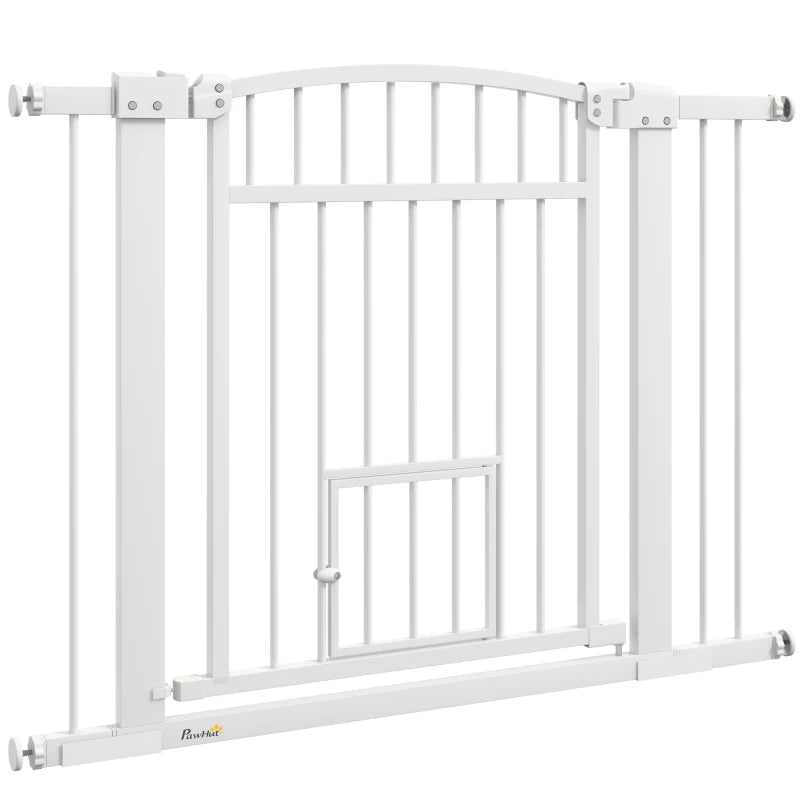 KFX-4821565 Extra Wide Adjustable Dog Gate with Cat Door and Extension Kits for Stairs and Doorways