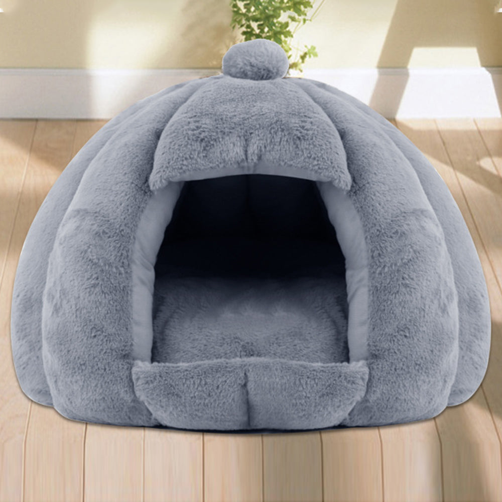 KFX-4821949 Thickened Plush Yurt Nest for Cats and Dogs - Cozy Rabbit and Pull Plush Design in Orange, Yellow, and Grey