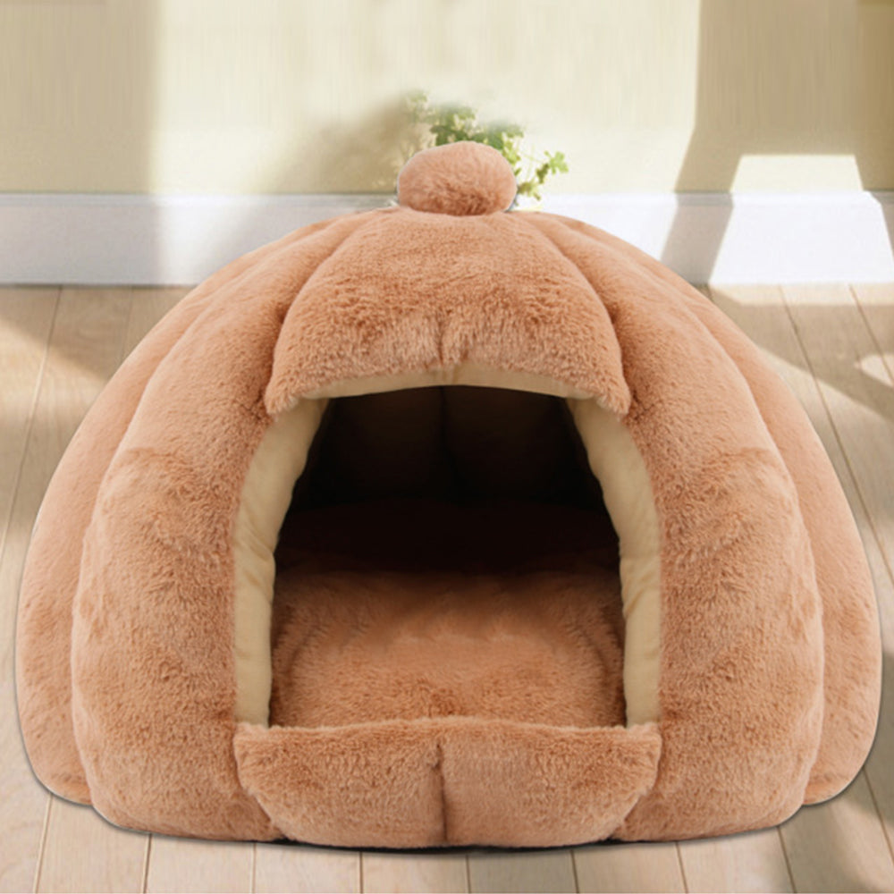 KFX-4821949 Thickened Plush Yurt Nest for Cats and Dogs - Cozy Rabbit and Pull Plush Design in Orange, Yellow, and Grey