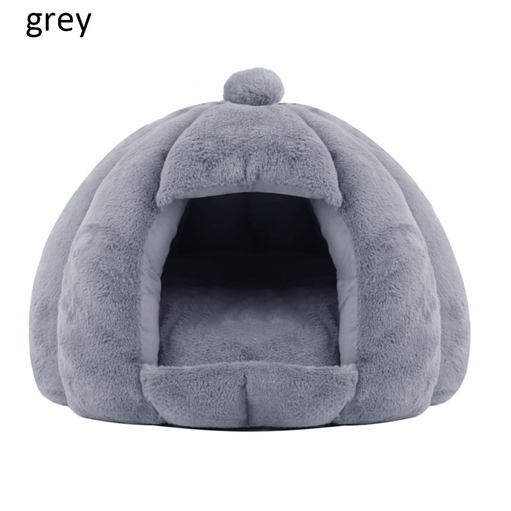 KFX-4821949 Thickened Plush Yurt Nest for Cats and Dogs - Cozy Rabbit and Pull Plush Design in Orange, Yellow, and Grey