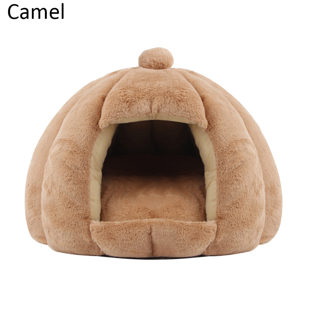 KFX-4821949 Thickened Plush Yurt Nest for Cats and Dogs - Cozy Rabbit and Pull Plush Design in Orange, Yellow, and Grey