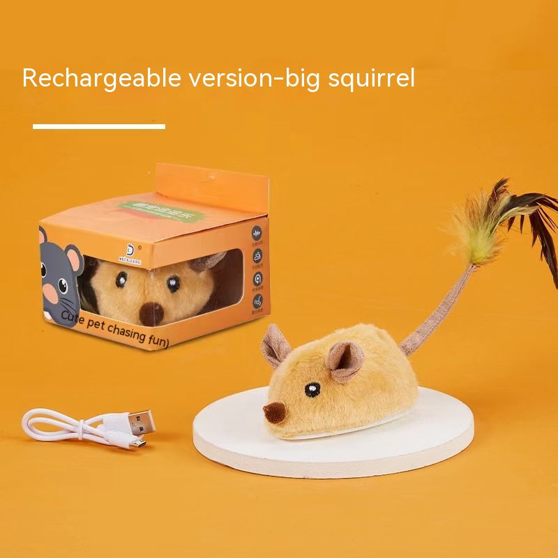 KFX-4822717 Rechargeable Plush Smart Mouse Cat Toy with Simulation Sounds for Boredom Relief
