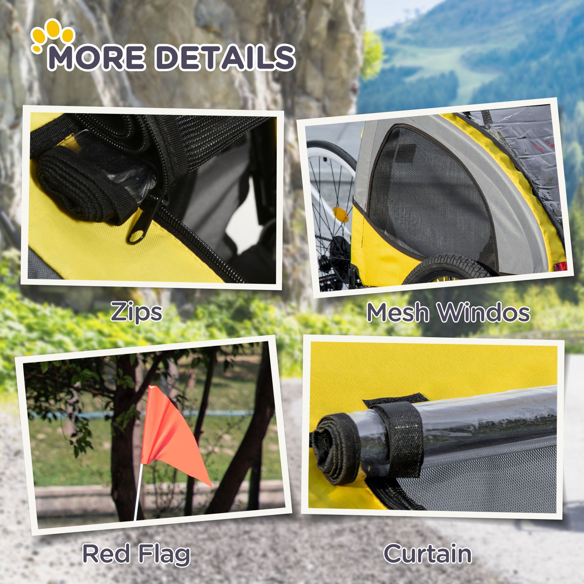 KFX-4823357 Dog Bike Trailer with Mesh Windows and Safety Leash, Fits Medium Dogs Up to 44 lbs, Quick-Release Wheels, Yellow
