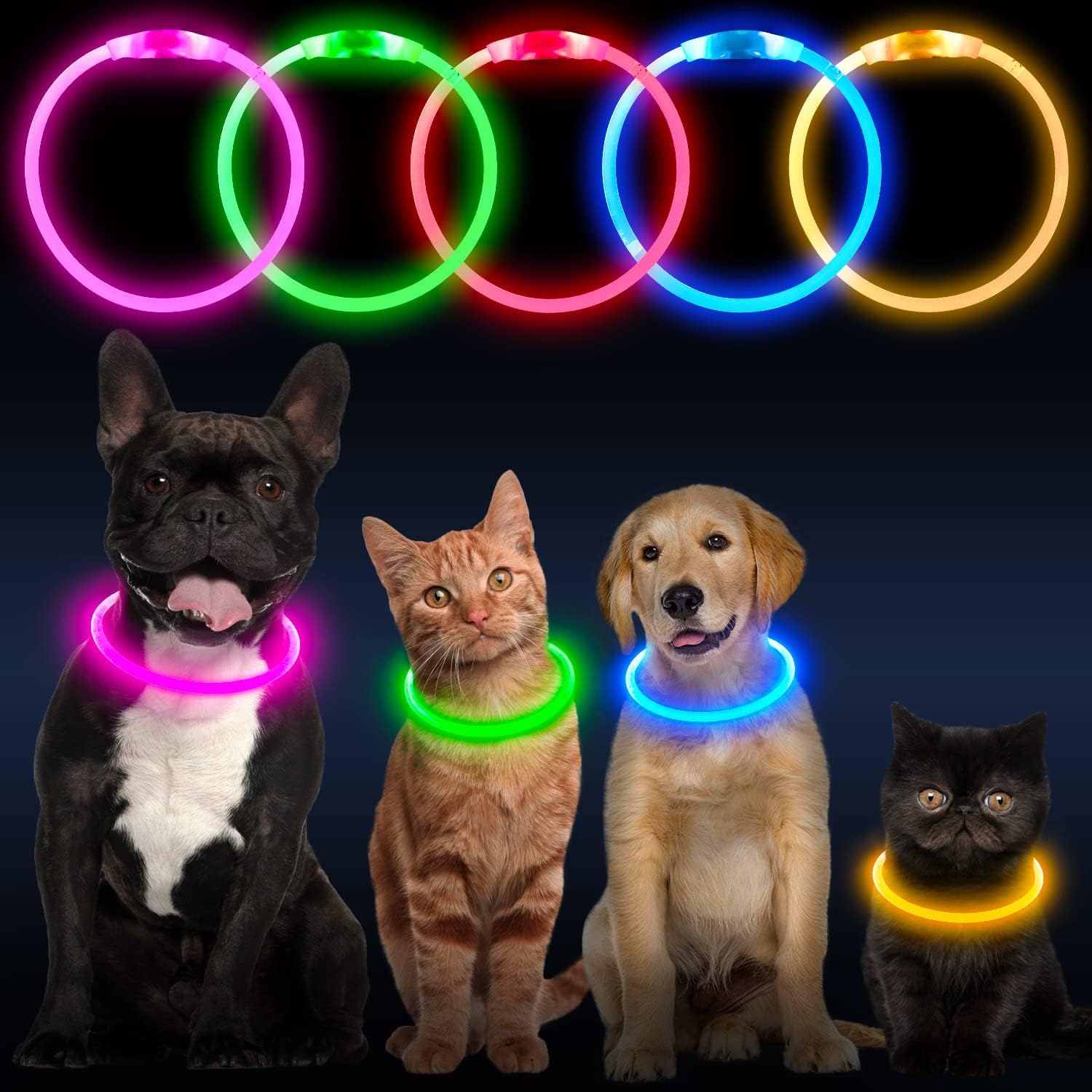 KFX-4825149 LED Dog Collar - Rechargeable Glow in the Dark Safety Necklace for Pets, Adjustable Fit, USB Charging