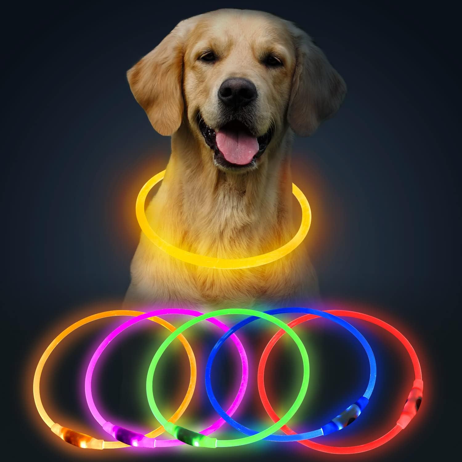 KFX-4825149 LED Dog Collar - Rechargeable Glow in the Dark Safety Necklace for Pets, Adjustable Fit, USB Charging
