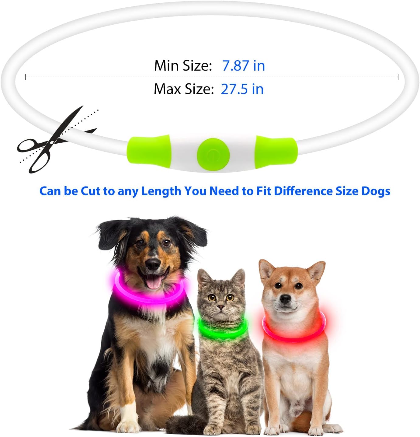KFX-4825149 LED Dog Collar - Rechargeable Glow in the Dark Safety Necklace for Pets, Adjustable Fit, USB Charging