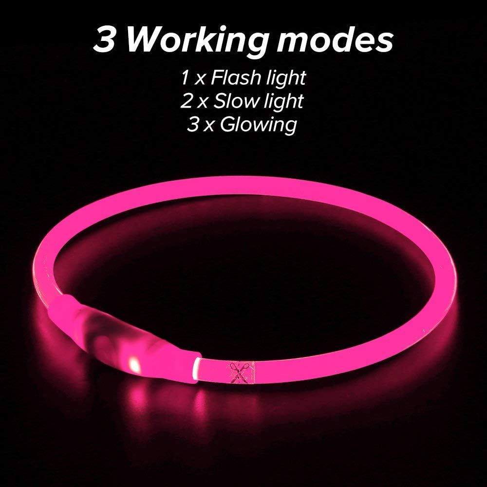 KFX-4825149 LED Dog Collar - Rechargeable Glow in the Dark Safety Necklace for Pets, Adjustable Fit, USB Charging