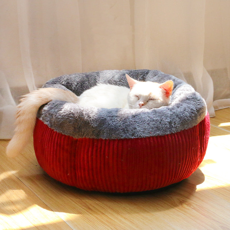 KFX-4827709 Cozy Semi-Enclosed Cat Bed with Blanket - Arctic Fleece & Flannel