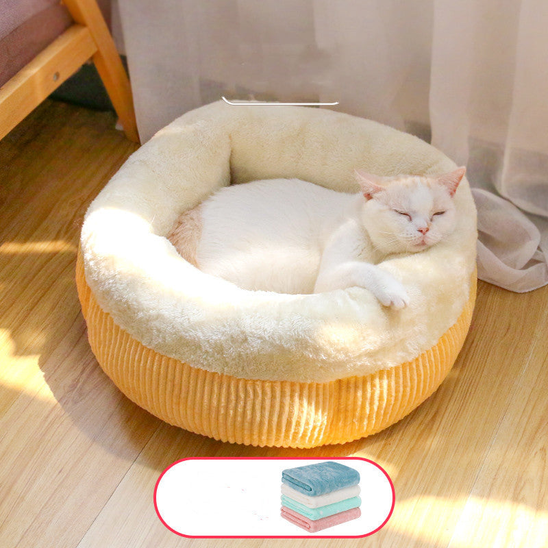 KFX-4827709 Cozy Semi-Enclosed Cat Bed with Blanket - Arctic Fleece & Flannel