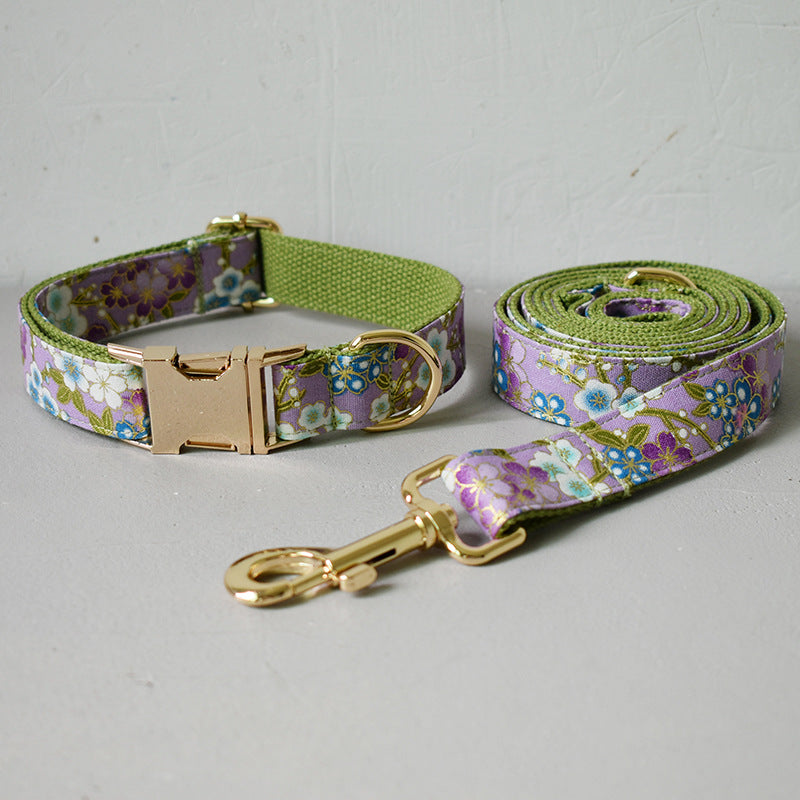 KFX-4829629 Purple Cotton Dog Leash and Collar Set with Bows – Fashionable and Simple Design