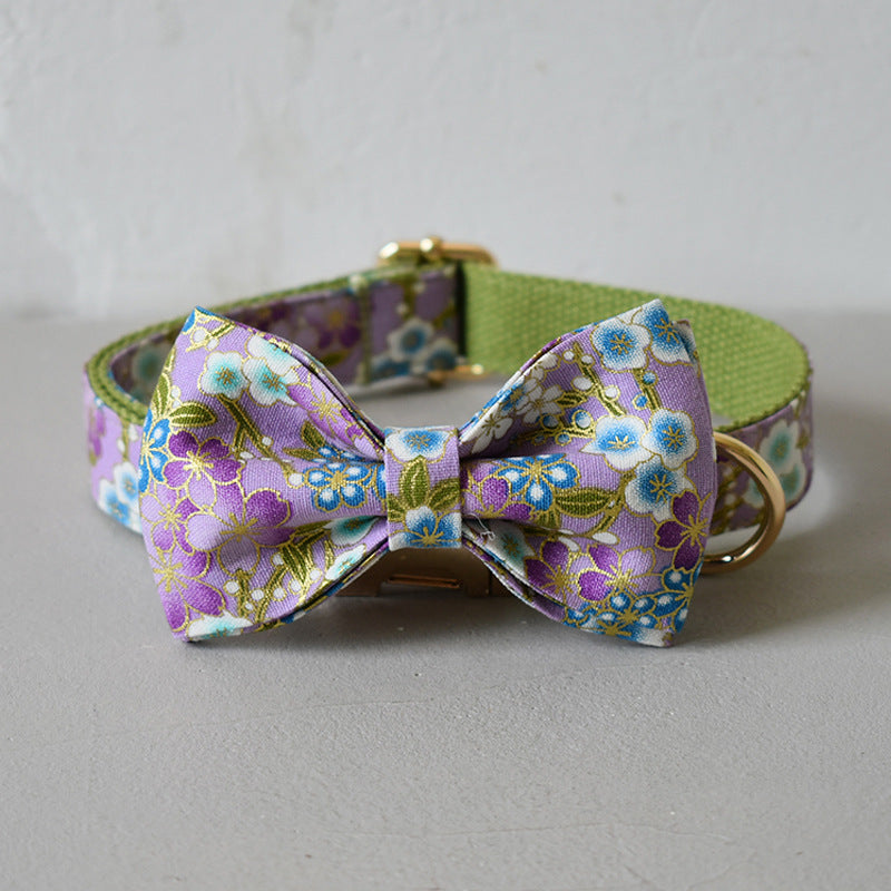 KFX-4829629 Purple Cotton Dog Leash and Collar Set with Bows – Fashionable and Simple Design