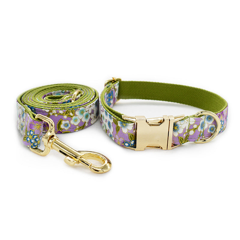 KFX-4829629 Purple Cotton Dog Leash and Collar Set with Bows – Fashionable and Simple Design