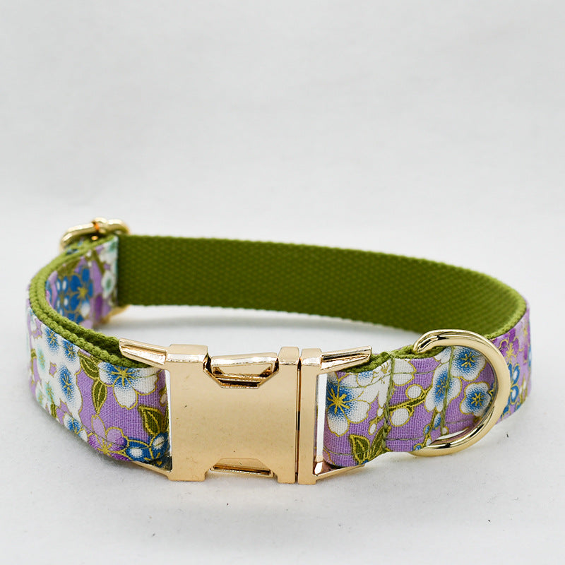 KFX-4829629 Purple Cotton Dog Leash and Collar Set with Bows – Fashionable and Simple Design