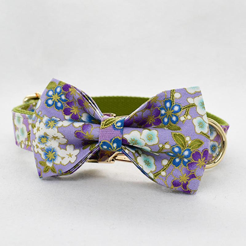 KFX-4829629 Purple Cotton Dog Leash and Collar Set with Bows – Fashionable and Simple Design