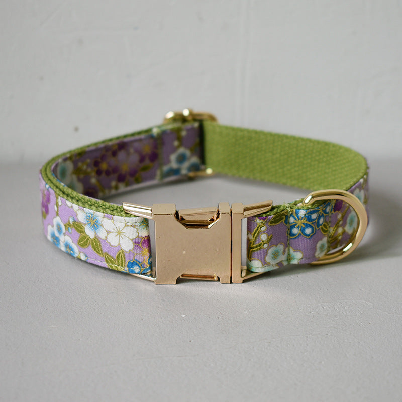 KFX-4829629 Purple Cotton Dog Leash and Collar Set with Bows – Fashionable and Simple Design