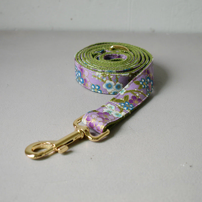 KFX-4829629 Purple Cotton Dog Leash and Collar Set with Bows – Fashionable and Simple Design