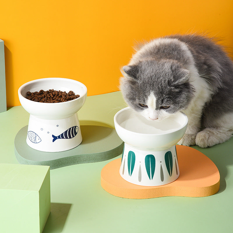 KFX-4833597 Elevated Ceramic Non-Slip Pet Food Bowl for Cats and Dogs - Smooth Glaze, Easy to Clean
