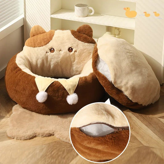 KFX-4837437 Cozy Round Pet Bed for Cats and Dogs - Winter Warm Plush Mattress with Soft Cushioning