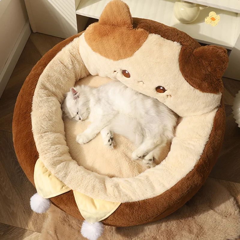 KFX-4837437 Cozy Round Pet Bed for Cats and Dogs - Winter Warm Plush Mattress with Soft Cushioning