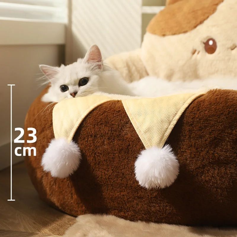 KFX-4837437 Cozy Round Pet Bed for Cats and Dogs - Winter Warm Plush Mattress with Soft Cushioning